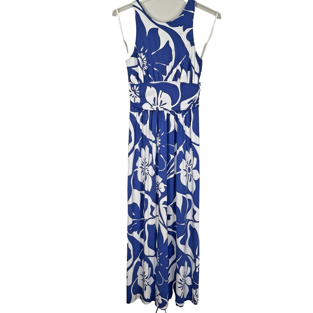 Tori Richard Hawaiian Maxi Dress Size L Purple White Floral Halter Tropical USA
